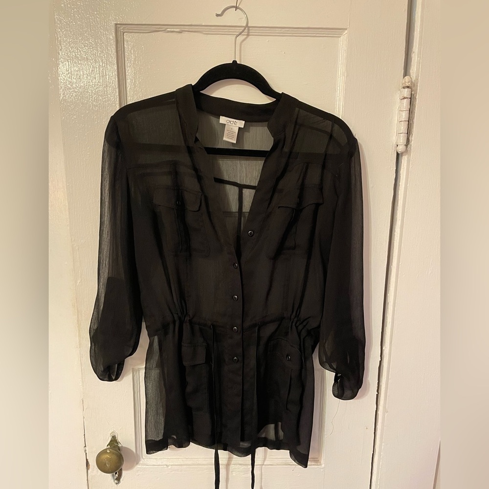 Black Sheer Button Up